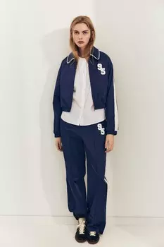 Атласная куртка с боковой полосой ZARA, темно-синий