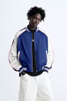 Атласная куртка с текстом Zara, голубоватый
