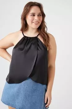 Атласная майка больших размеров с краем-тюльпаном Forever 21, черный