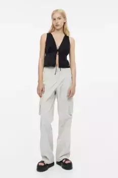 Атласная майка с декоративными завязками H&M, черный