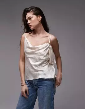 Атласная майка с двумя бретелями и оборкой цвета шампанского Topshop