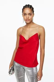 Атласная майка со стразами H&amp;M, красный