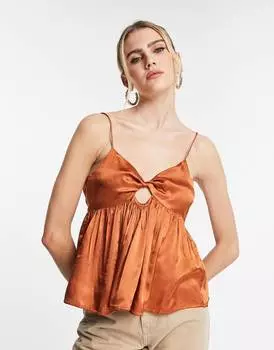 Атласная майка Topshop в шоколадном цвете
