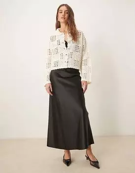 Атласная макси-юбка черного цвета Miss Selfridge