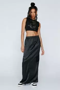 Атласная макси-юбка карго со средней посадкой Nasty Gal, черный