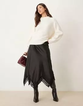 Атласная макси-юбка с отделкой черного цвета Miss Selfridge