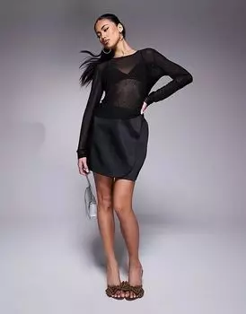 Атласная мини-юбка черного цвета River Island