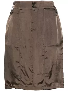 Атласная мини-юбка на пуговицах Saint Laurent, коричневый