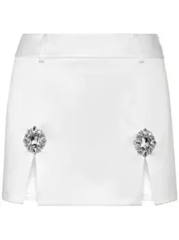 Атласная мини-юбка с кристаллами Philipp Plein, белый