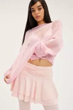 Атласная мини-юбка с оборками Monki, розовый