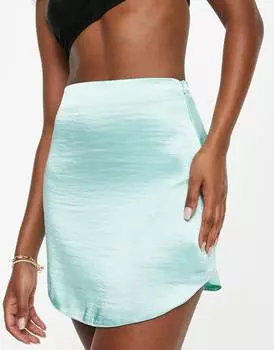 Атласная мини-юбка с закругленными краями ASOS DESIGN мятно-зеленого цвета