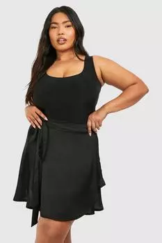 Атласная мини-юбка с завязками на талии плюс плюс boohoo, черный