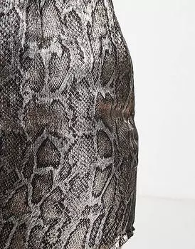 Атласная мини-юбка со змеиным принтом со змеиным подолом ASOS DESIGN