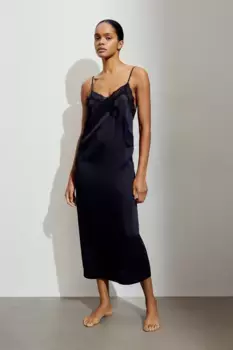Атласная ночная рубашка H&M, черный