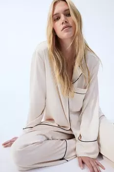 Атласная пижама H&M, бежевый