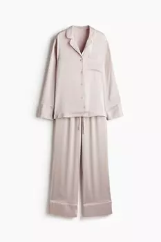 Атласная пижама H&M, розовый