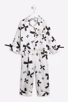 Атласная пижама с бантом для девочек River Island, бежевый