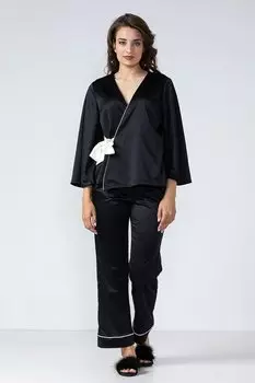 Атласная пижама с перекрывающимся рисунком En Priv, черный