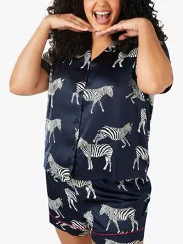 Атласная пижама с принтом зебры Chelsea Peers Curve, темно-синий