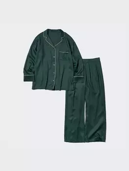 Атласная пижама Uniqlo, зеленый