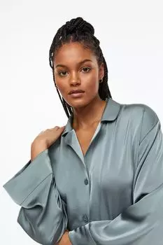 Атласная пижамная рубашка H&amp;M, пыльный зеленый