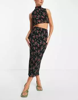 Атласная плиссированная юбка миди с цветочным принтом ASOS DESIGN coord