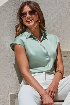 Атласная рубашка без рукавов Sosandar, зеленый