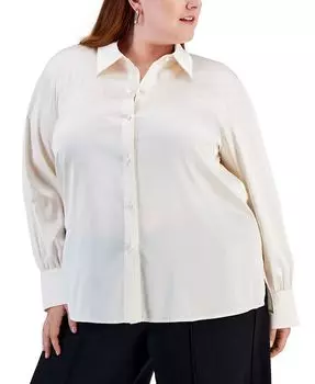 Атласная рубашка больших размеров с длинными рукавами и пуговицами спереди Bar III, белый