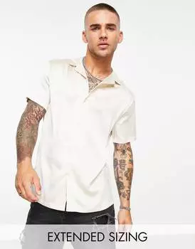Атласная рубашка цвета шампанского с реверсивным воротником ASOS DESIGN