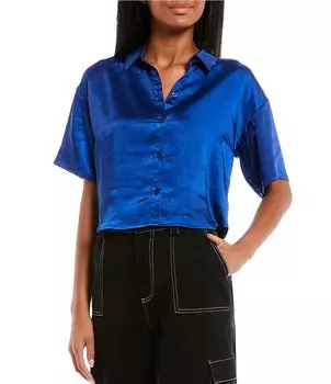 Атласная рубашка GB с короткими рукавами и пуговицами спереди, синий