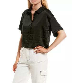 Атласная рубашка GB с короткими рукавами и пуговицами спереди, черный