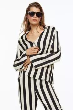 Атласная рубашка H&amp;M, кремовый/черные полосы