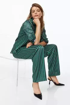 Атласная рубашка H&amp;M, зеленый/полосатый