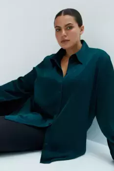 Атласная рубашка H&M, зеленый