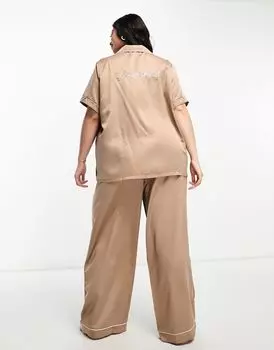 Атласная рубашка и брюки с короткими рукавами и воротником-стойкой для подружек невесты Loungeable Curve