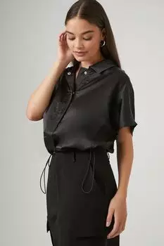 Атласная рубашка на кнопках Forever 21, черный