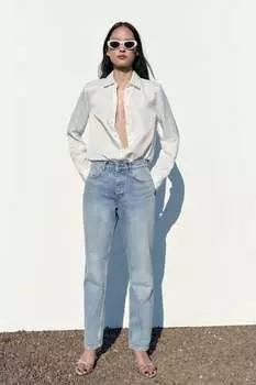 Атласная рубашка облегающего кроя ZARA, экру