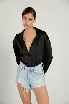 Атласная рубашка оверсайз черная VATKALI, черный