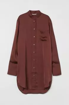 Атласная рубашка оверсайз H&amp;M, темно-красновато-коричневый