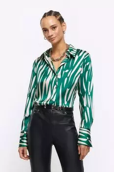 Атласная рубашка оверсайз кроя бойфренда River Island, зеленый