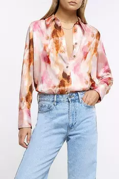 Атласная рубашка оверсайз River Island, розовый