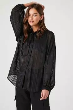 Атласная рубашка оверсайз с бантом Forever 21, черный
