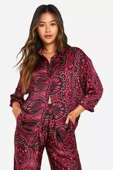 Атласная рубашка оверсайз с узором пейсли boohoo, розовый