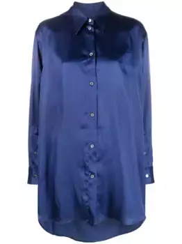 Атласная рубашка оверсайз с вырезом MM6 Maison Margiela, синий