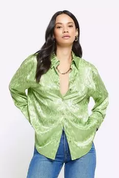 Атласная рубашка оверсайз с жаккардовым узором River Island, зеленый