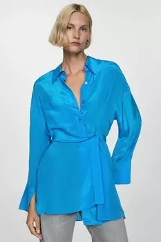 Атласная рубашка Ramona с классическим воротником Mango, синий