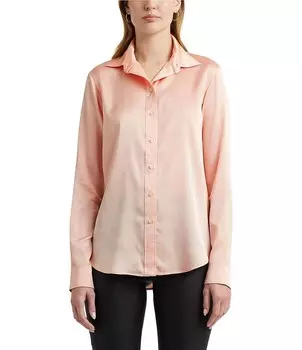 Атласная рубашка с длинным рукавом и острым воротником Lauren Ralph Lauren, розовый