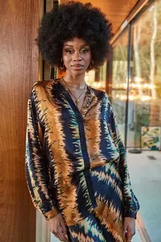 Атласная рубашка с длинными рукавами и принтом тай-дай Another Sunday, коричневый