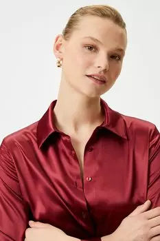 Атласная рубашка с классическим воротником Koton, красный