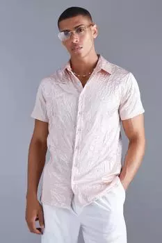 Атласная рубашка с коротким рукавом Boohoo, экру